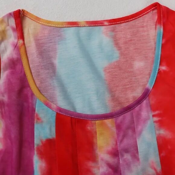 NEW! Bright Boho Tie Dyed Tank Style Pleated Summer Dress - Picture 4 of 7